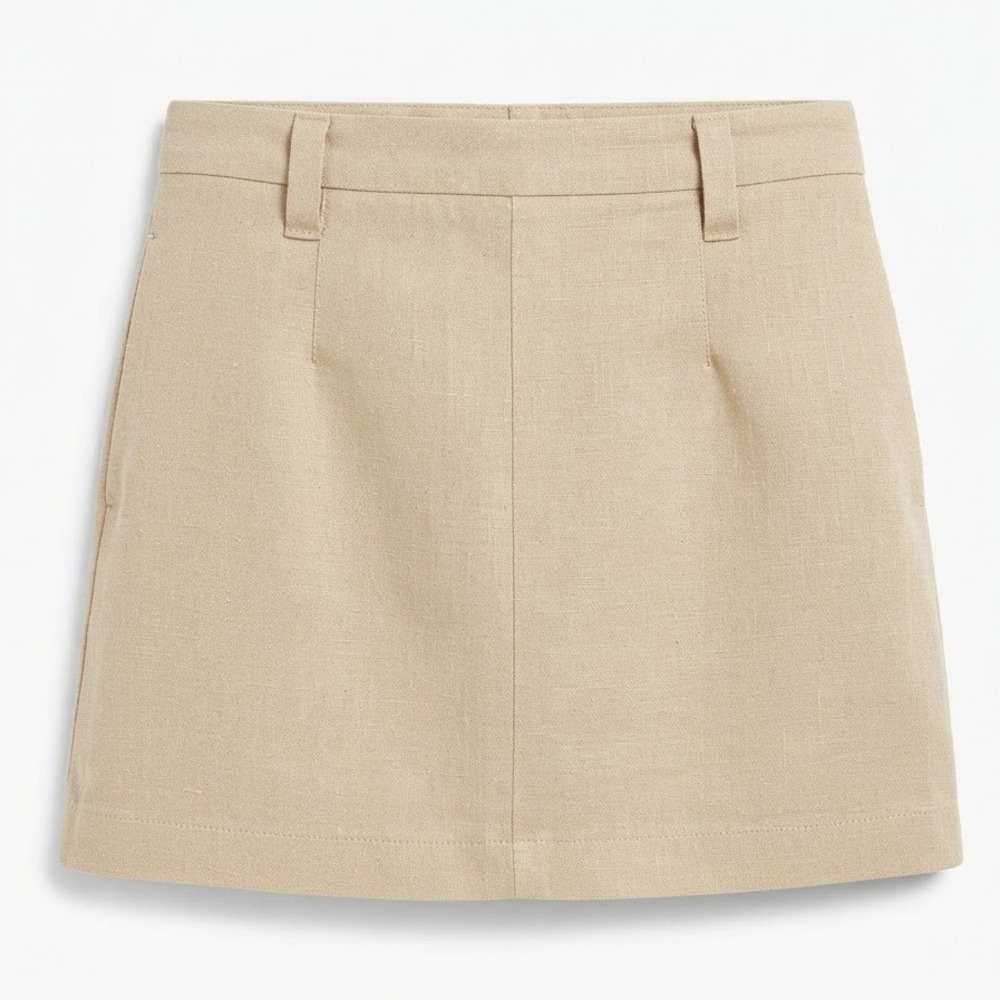 NEW Free People Beige Linen Blend Mini Skirt Size 4 Belt Loops Casual